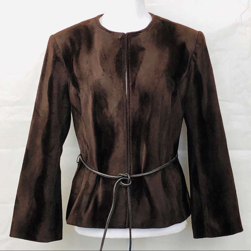 CACHE Brown Collarless Box Blazer Jacket Sz M